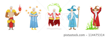 Different Wizard Male Character in Robe Do Spell Vector Set Different Wizard Male Character in Robe Do Spell Vector Set 114475314