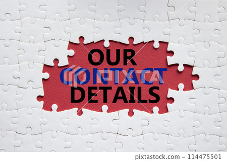Our Contact Details symbol. Concept words Our Contact Details on white puzzle. Beautiful red background. Business and Our Contact Details concept. Copy space. Our Contact Details symbol. Concept words Our Contact Details on white puzzle. Beautiful red background. Business and Our Contact Details concept. Copy space. 114475501