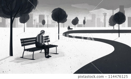 Solitary Figure on Park Bench Solitary Figure on Park Bench 114476125