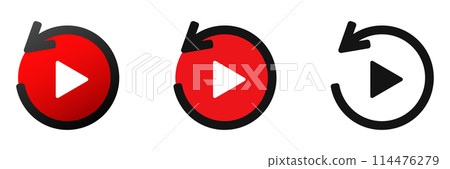Red play rewind button icon. Play button logo in red. Red play rewind button icon. Play button logo in red. 114476279