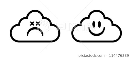Happy and sad cloud face icon. Good and bad internet connection symbol 114476289