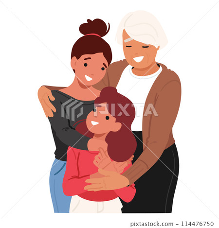Multi-generational Family Moment With Grandmother, Mother And Child In A Cozy Embrace, Evoking Feelings Of Love Multi-generational Family Moment With Grandmother, Mother And Child In A Cozy Embrace, Evoking Feelings Of Love 114476750