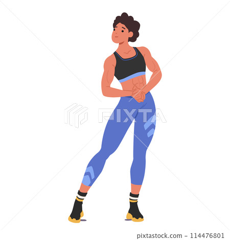 Powerfully Built Female Character Athlete In A Dynamic Pose, Dressed In Modern Sportswear, Woman Bodybuilder Posing Powerfully Built Female Character Athlete In A Dynamic Pose, Dressed In Modern Sportswear, Woman Bodybuilder Posing 114476801