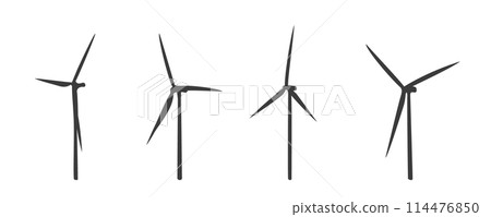 Black silhouettes wind turbines with vanes 114476850