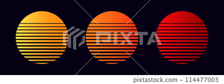 Vintage sun circle vector logo. Old sunrise sunset design emblem. 114477003