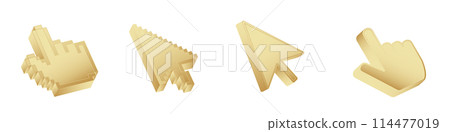 Click cursor 3d gold icon. Computer mouse pointer golden arrow Click cursor 3d gold icon. Computer mouse pointer golden arrow 114477019