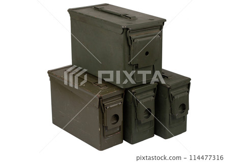 US army green metal .30 cal and .50 cal ammo boxes. 114477316