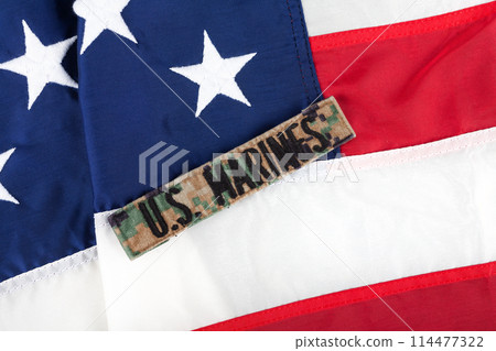 U.S. MARINES Branch Tape on national USA flag U.S. MARINES Branch Tape on national USA flag 114477322