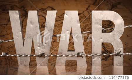 The war text and barbed wire on map image 3d rendering. 114477376