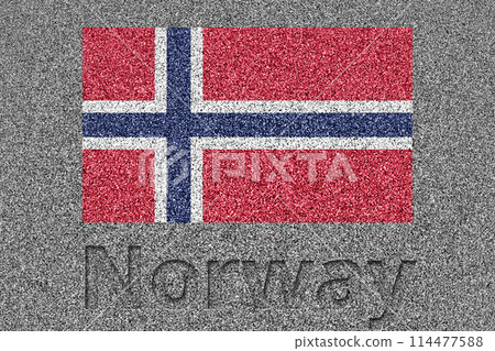 石板上畫著挪威國旗，上面刻著「挪威」字樣 114477588