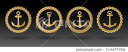 Golden anchors in rope frame labels 114477709