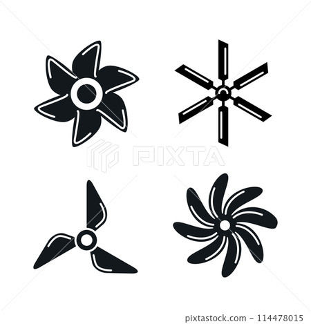 Vector screw fan prop turbine blade motor. Rotor shape boat air propeller symbol industry cooler Vector screw fan prop turbine blade motor. Rotor shape boat air propeller symbol industry cooler 114478015