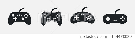 Video game control joystick flat icon. Videogame console controller game pad Video game control joystick flat icon. Videogame console controller game pad 114478029