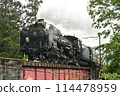 Steam locomotive running through the forest 114478959