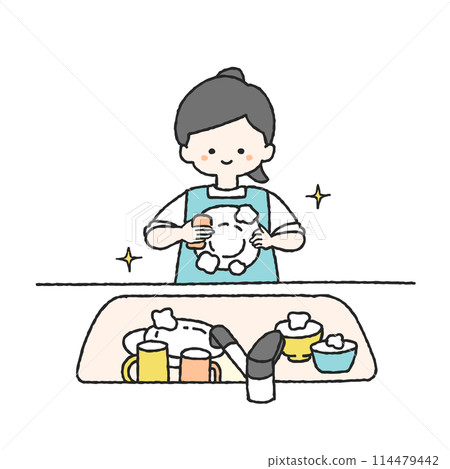 洗滌盤的婦女的例證 114479442