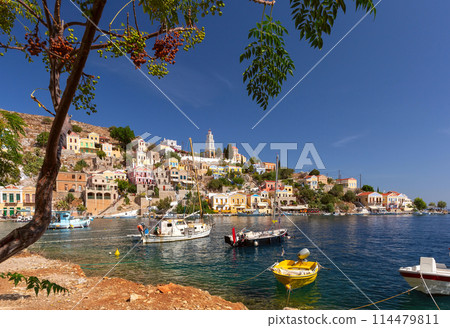 Colorful Harbor of Symi Island, Greece 114479811