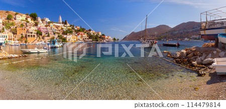 Colorful Harbor of Symi Island, Greece 114479814