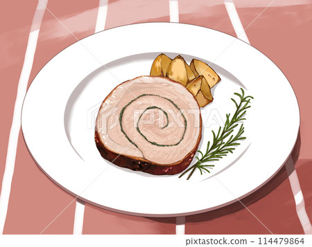 Porchetta (roasted pork) and potatoes Porchetta (roasted pork) and potatoes 114479864