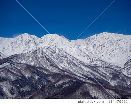 Hakuba Village in winter, snow-capped Northern Alps, Hakuba Sanzan 114479911