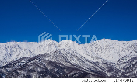 Hakuba Village in winter, snow-capped Northern Alps, Hakuba Sanzan 114479912