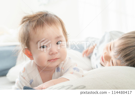 Waking up, nap, baby, brothers, good friends Waking up, nap, baby, brothers, good friends 114480417