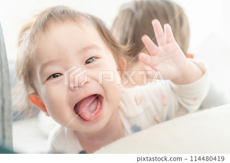 Waking up, nap, baby, brothers, good friends 114480419