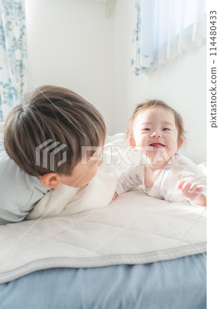 Waking up, nap, baby, brothers, good friends Waking up, nap, baby, brothers, good friends 114480433