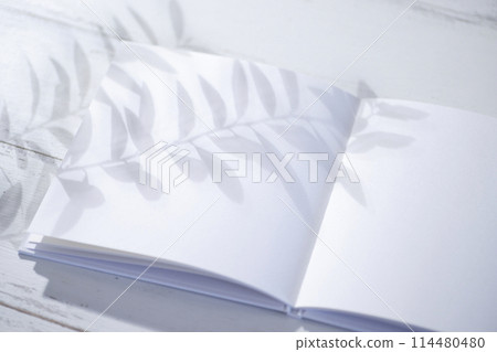 Bright background material of notebooks by the window 114480480