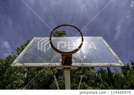 Detail of basketball basket in a field, sport 114480970
