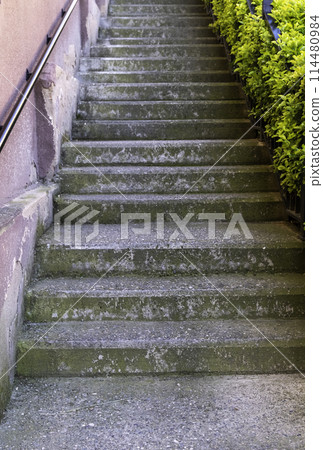 Detail of old stone staircase, decoration and construction Detail of old stone staircase, decoration and construction 114480984