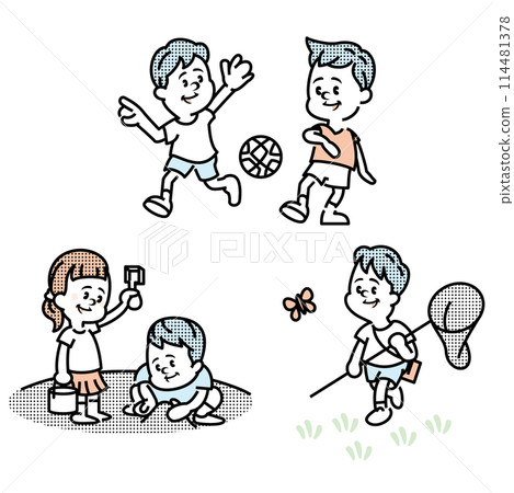 孩子們在外面玩耍的插圖 114481378