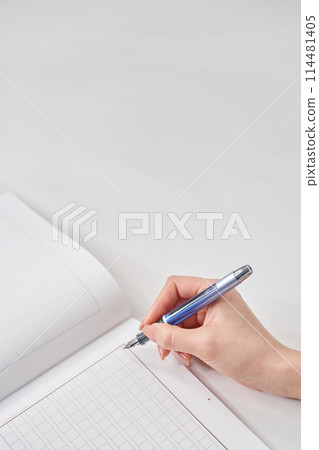 拿著鋼筆和手稿紙的女人的手 拿著鋼筆和手稿紙的女人的手 114481405