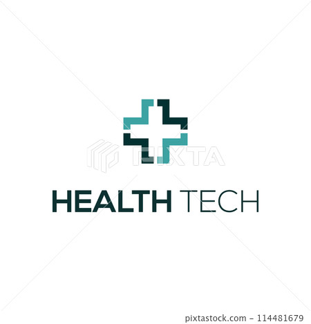 Pixel care logo concept, Health technology logo design vector template 114481679