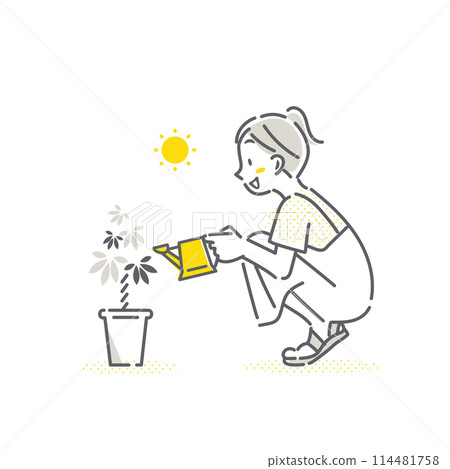 A young woman growing plants - Simple and stylish New Year's illustration 114481758