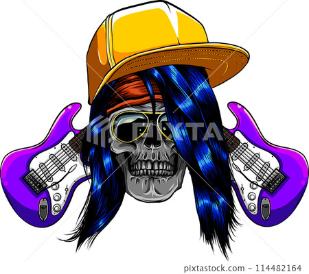 vector illustration of Skull and Crossed Guitar on white Background 114482164