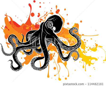 vector illustration of octopus with wave on white background vector illustration of octopus with wave on white background 114482181