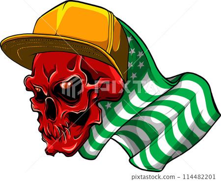 vector illustration of skull with american flag. digital hand draw design 114482201