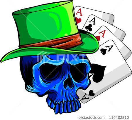 Poker face Skull and four aces vector illustration on white background Poker face Skull and four aces vector illustration on white background 114482210