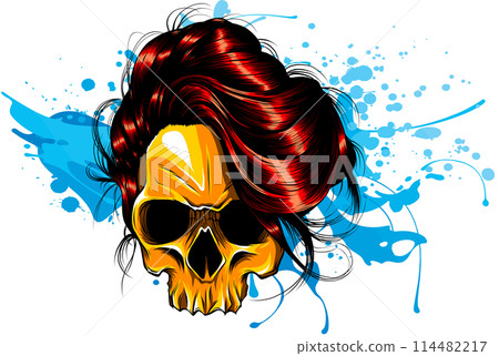 vector illustration of human skull on white background. digital hand draw design 114482217