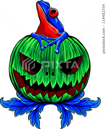 vector Halloween pumpkin with scary face on white background 114482354
