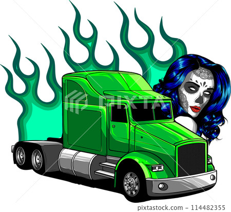 Vector illustration of Cartoon Semi Truck on white background 114482355