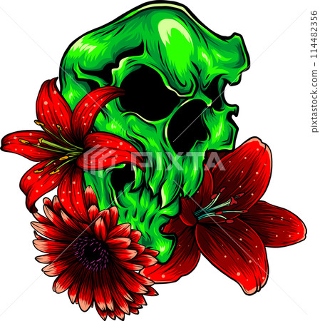vector Skull with beautiful flower roses in vintage style isolated vector illustration 114482356