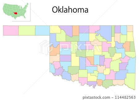 Oklahoma USA map colorful icons 114482563