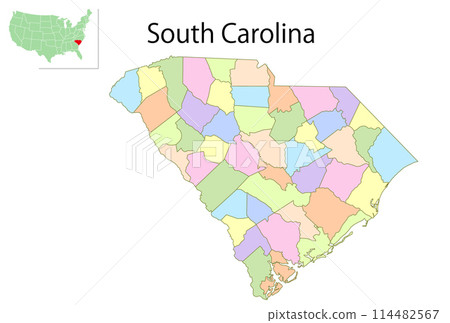 South Carolina USA map colorful icons 114482567