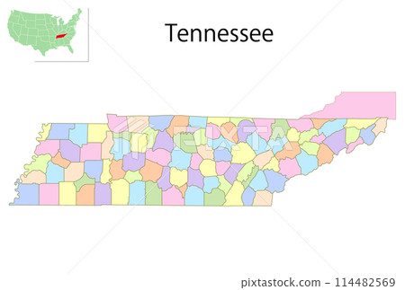田納西州美國地圖彩色圖標 田納西州美國地圖彩色圖標 114482569