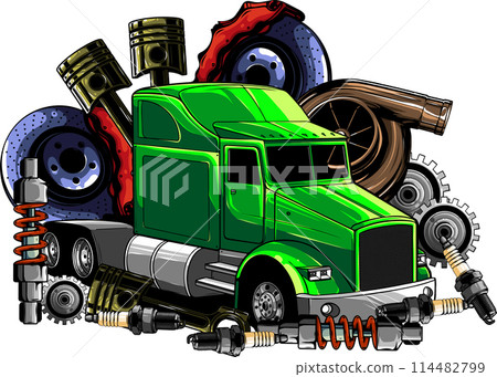vector illustration of semi truck with part on white background 114482799