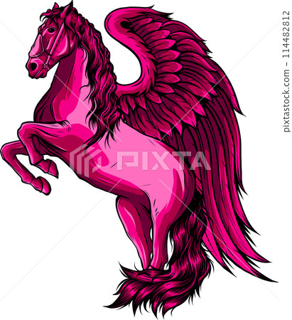 Pegasus Flying Horse Rearing Cartoon Vector Logo Mascot Design Illustration 114482812