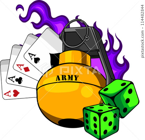 Hand grenade. Vector illustration isolated on white background. digital draw 114482844