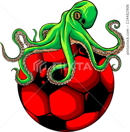 vector illustration of octopus wrapped around a soccer ball on white background vector illustration of octopus wrapped around a soccer ball on white background 114482906