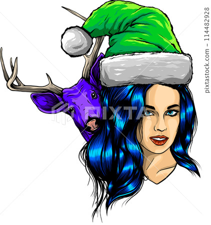 Beautiful girl wearing santa claus clothes on white background. Vector Illustration design 114482928